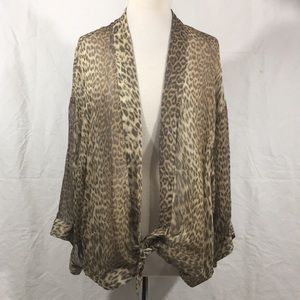 100% Silk Leopard Print Sheer Blouse with Kimono Sleeves :: Loose Fit for S M L